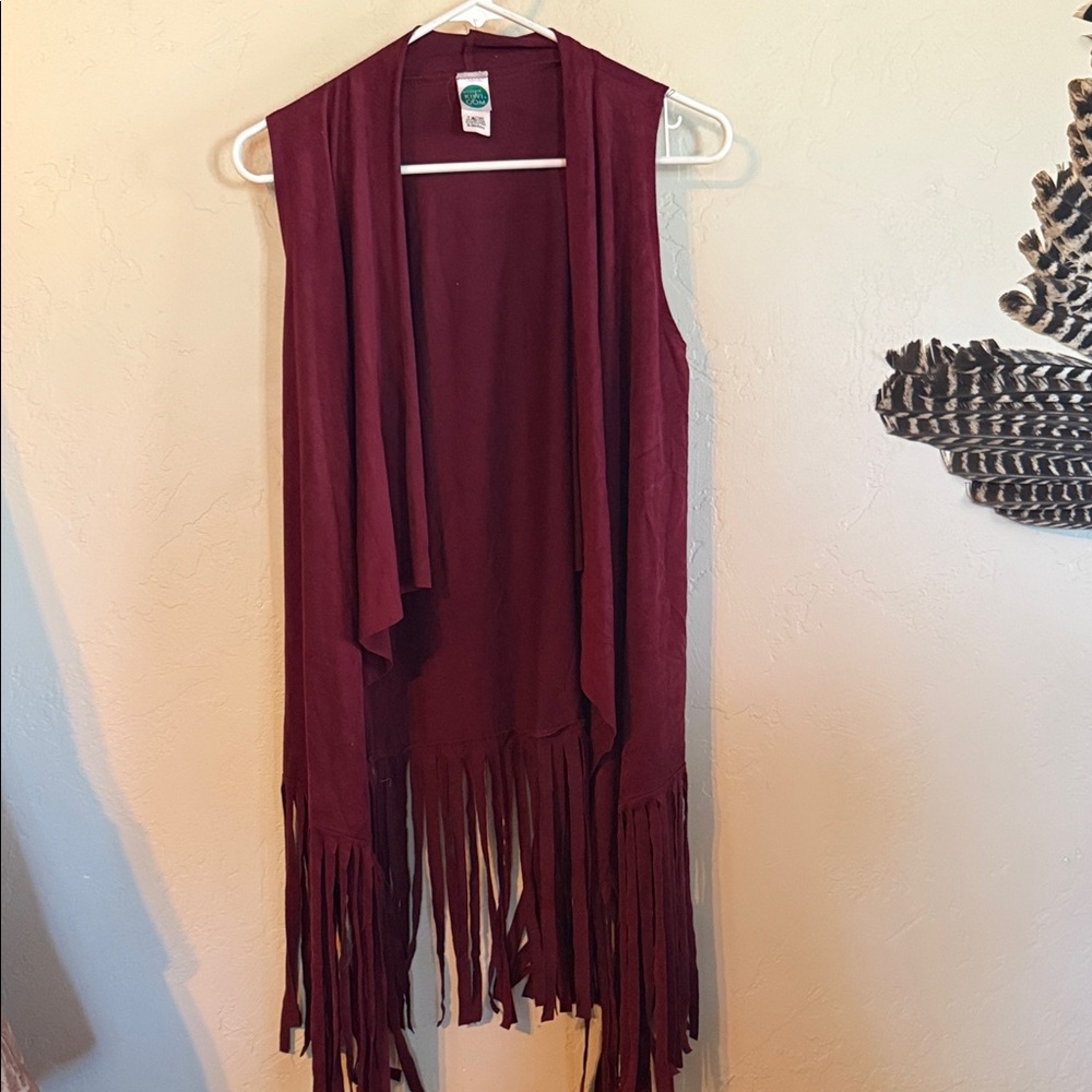 Kiwi Burgundy Fringe Vest